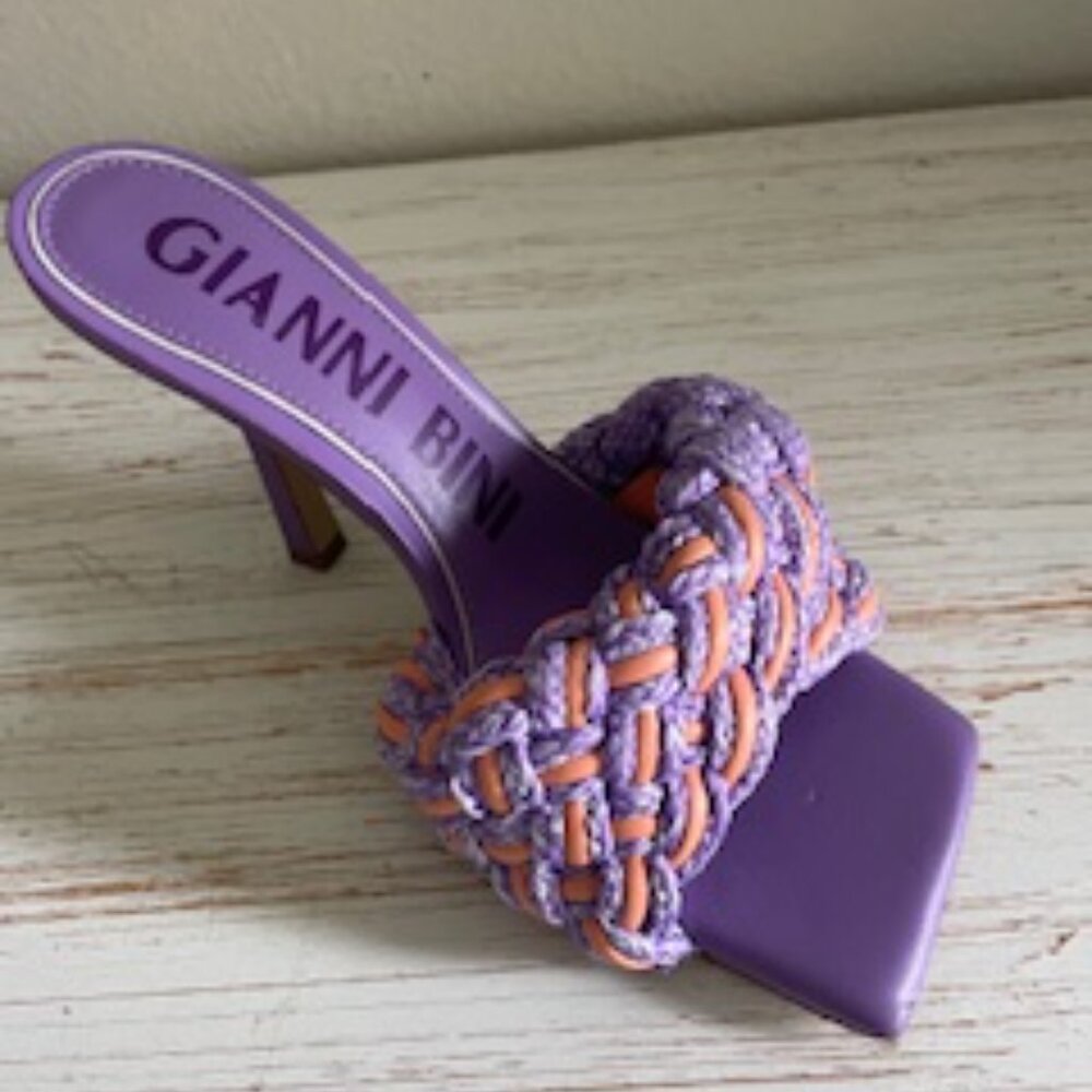 Gianni Bini Women's Bibby Sandals Lilac Woven Leather Corded Square Toe Slip On